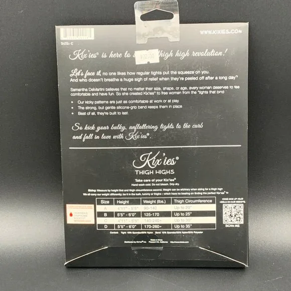 Kixies Thigh Highs Black Diamond Pattern Size C No-Slip Grip Tiffany 1305C - Picture 4 of 6